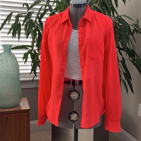 American Eagle Outfitters Button Down Neon Sheer Blouse - Picture 8 of 12
